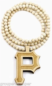 P Necklace New Wood Pendant Good Wood Style With 36 Inch Beaded Chain! - Picture 1 of 10