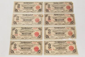 Lot of 8 1942 The Commonwealth of the Philippines 5 Pesos Emergency Notes - Picture 1 of 2