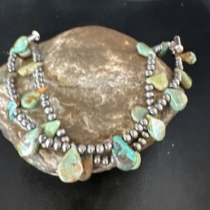 Bracciale Navajo Argento Sterling Perline Turchese Verde Goccia 2S 7,5" 15259 - Foto 1 di 12