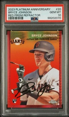 2023 Topps Chrome Platinum Bryce Johnson Red Prism Refractor SSP #20 RC PSA 10 - Image 1 of 3
