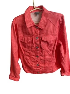 Orange Polkadot XL 6 Button 4 Pocket Bomber Length Long Sleeve Jacket Roz & Ali - Picture 1 of 15