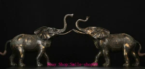 23.6" Old China Dynasty Bronze Gilt Fengshui Elephant Animal Statue Pair - Picture 1 of 9