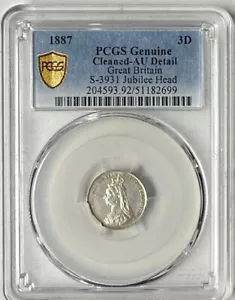 GREAT BRITAIN - Queen Victoria - Threepence - 1887 - PCGS AU Detail (Cleaned)! - Picture 1 of 2