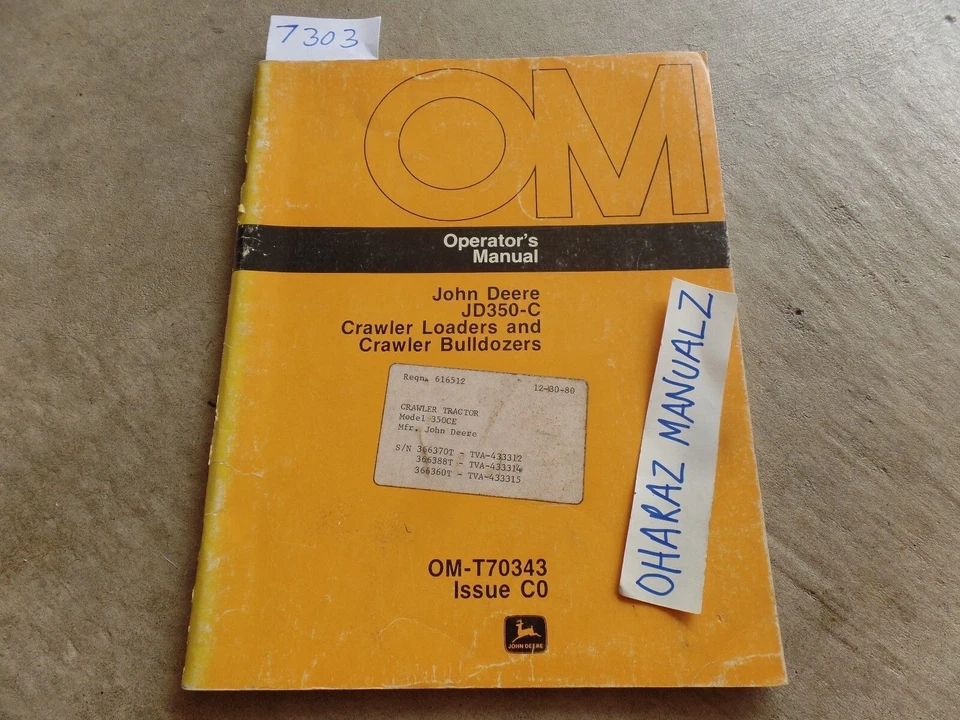 John Deere JD350-C Cargador de orugas y excavadora Manual de operador OM-T70343 Foto 1 de 1