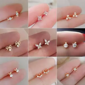 Mini Candy süße Ohrstecker hypoallergen Gold Blume Schmuck für Damen Mädchen - Bild 1 von 40