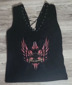 Harley Davidson Graphic Black Tank Top Corset Back Tramp Stamp Grunge Gr. XL - Bild 1 von 10