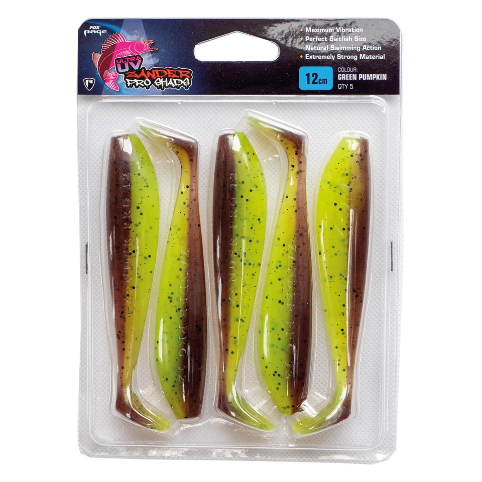 Fox Rage Zander Pro Shad UV Green Pumpkin Set 5Stk Gummiköder Kunstköder - Bild 1 von 1