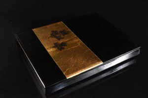 U473: Japanese Wooden Lacquer ware Pine gold lacquer pattern INKSTONE CASE Box - Picture 1 of 10