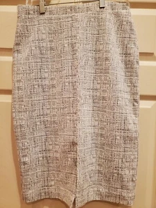 ANN TAYLOR White/Black Tweed Pencil Skirt Front Vent Lined Stretch Size 2 - Picture 1 of 5