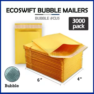 3000 #0000 4 x 6 ECOSWIFT SMALL SELF SEAL KRAFT BUBBLE MAILERS PADDED ENVELOPES - Imagen 1 de 5
