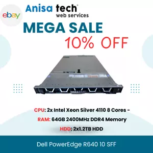 Dell PowerEdge R640 10*SFF 2x 4110 CPU 64GB DDR3 H730 2x1.2TB HDD - Picture 1 of 1