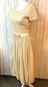 Vtg 1950s Lace Formal Dress Cocktail Wedding Party Evening Full Skirt - Picture 1 of 12