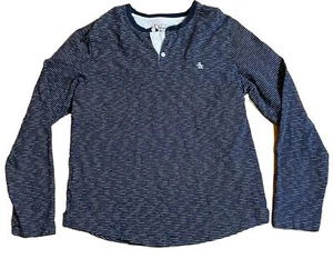 Penguin By Munsingwear Womens Medium Navy Blue Striped Henley Long Sleeve Shirt - Picture 1 of 7