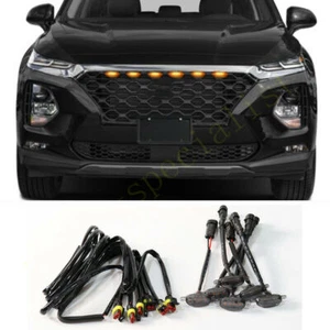 Black Raptor Style Front Grille DRL Amber Lens Light For Hyundai Santa Fe 19-22 - Picture 1 of 2