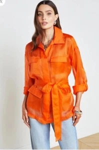 L'AGENCE Colson Corbata Cinturón Seda Organza Safari Chaqueta Envolvente Pop Naranja 6 NUEVO - Imagen 1 de 6