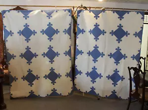 Antico paio di trapunte blu e bianche abbinate - coppia taglia doppia - Foto 1 di 21