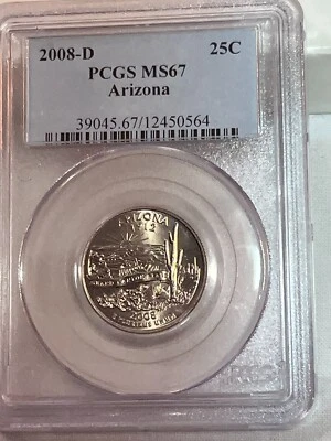 2008-D Arizona State Quarter PCGS MS67 Cert# 12450564 - Image 1 of 4