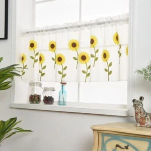Kitchen Cafe Short Sheer Curtain Valance Window Panel Sunflower Drape Rod Pocket - Picture 1 of 11