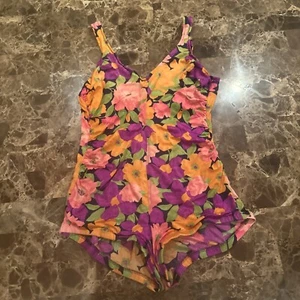 Maxine Of Hollywood Vibe 70s 80s One Piece Floral Swimsuit Dress - Sz 16 HTF - Picture 1 of 17