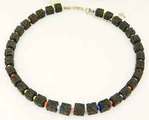 Collana catena cubo catenina cubo lava nero perle cat eye multicolore 148a - Foto 1 di 12