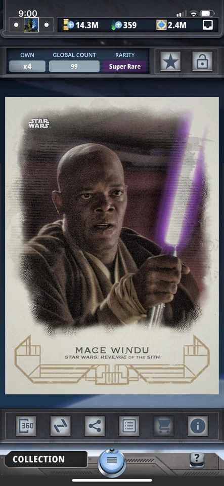Topps Star Wars Digital Card Trader Galactic Heritage ROTS Mace Windu Award - Image 1 of 1