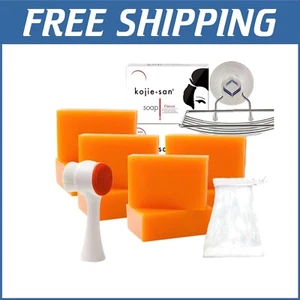 Kojic Acid Soap Gift Set - 8 Fresh Orange Scented Bars with Soap Dish & Brush - Picture 1 of 11