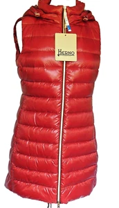 Gilet lungo rosso Herno Iconico Med isolante oca con cappuccio slim fit funziona piccolo taglia 8 - Foto 1 di 19