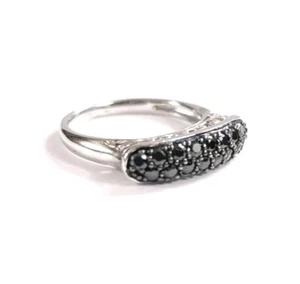 Size 7 Hematite Black Stone Double Row Sterling Silver Ring - Picture 1 of 9
