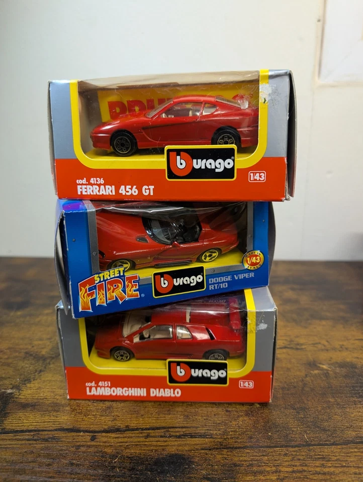 Burago Lamborghini Diablo Dodge Viper Ferrari 456 GT Models 1/43 Scale Bundle  - Image 1 of 4