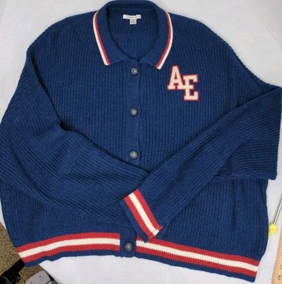 Cárdigan para mujer American Eagle de gran tamaño XL azul marino Academia Preppy Foto 1 de 4