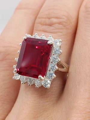6.80 Ct Emerald Cut Natural Ruby Diamond Engagement Ring 18K White Gold Size 7 - Image 1 of 4