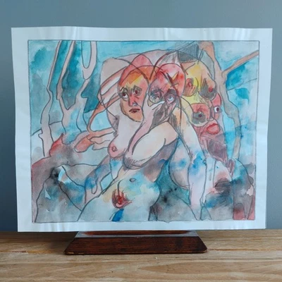 Abstract Nude Portrait Painting Bright Colourful Circus Art People Nudes - Image 1 of 4