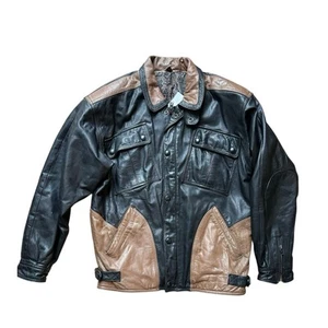 Vintage schwarz-braune Lederjacke 90er Gr. Small oversized Leder Utility - Bild 1 von 6