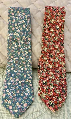Dos corbatas florales de algodón vintage remaches de Boston para Murray’s azul pálido rojo MV Foto 1 de 4