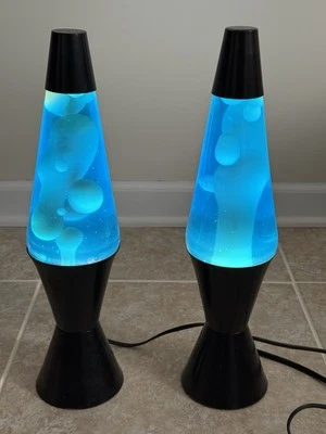 Lámpara Lava Lite 03 Vintage Años 90 Azul Líquido Blanco Cera 16.3" 32oz Lote de 2 Foto 1 de 4