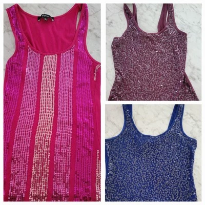 Express Tank Tops XS Lot Of 3 Blue Pink Maroon Sequinned Sleeveless Womens Cami - Image 1 of 4