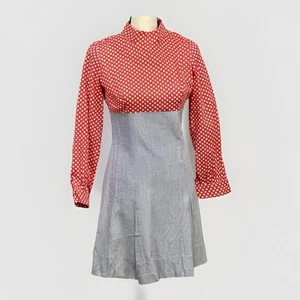 HELEN WHITING Vintage 1950s Red Polka & Denim Pleated Dress Fit And Flare - Picture 1 of 13