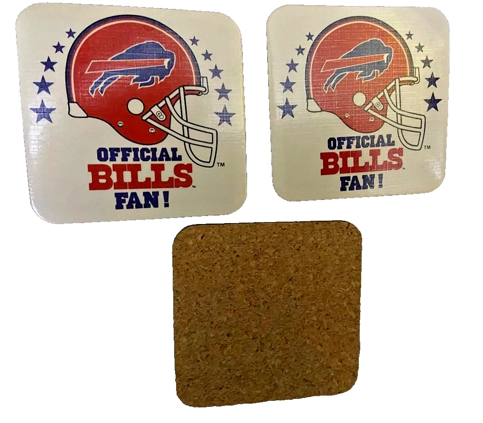 Buffalo Bills Casco Antiguo Vintage Posavasos Corcho Juego de 3 Barware Años 90 Bar RARO Foto 1 de 1
