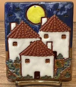 Vintage Tile By Arcil Lousa Portugal Handmade Handpainted Houses - Picture 1 of 3