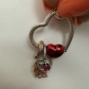 Genuine Pandora silver heart Pendant With 3 Charms - Picture 1 of 2