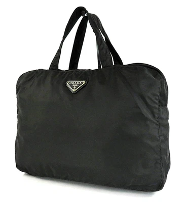 Auténtico Maletín Bolso de Negocios PRADA Negro Nylon y Cuero #60829 Foto 1 de 4