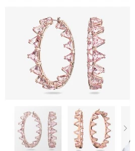 Swarovski Millenia Rose Gold Tone Plated Pink Crystal Hoop Earrings - Picture 1 of 6