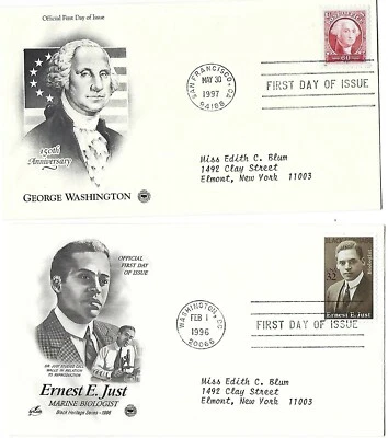 6 '96 FDCs Washington, Ernest E. Just, Smithsonian, Farley, SC#3058 3059 3140 - Image 1 of 4