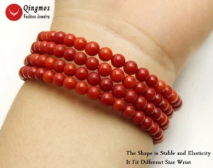 Fashion 4-5mm Round Natural Red Coral Steel Wire Wrap Bracelet for Women Jewelry - Picture 1 of 6