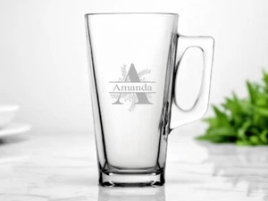 Personalised Engraved Initial Latte Glass Conic Mug 13.25oz (38cl) - toughened - Picture 1 of 3