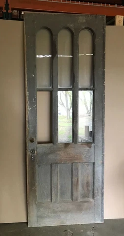 1 Antique Exterior 34x89 VTG Shabby Triple Arched Glass 6 Lite Door Old 696-23B Cover
