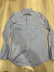 Hickey Freeman Button Shirt Blue White  Print 100% Cotton Men’s M 15 34 - Picture 1 of 10