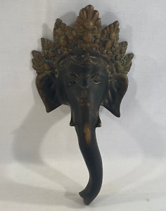 Crown Head Ganesha Elephant Brass Door Pull Wall Hanging