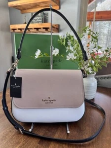 Kate Spade Staci Colorblock Saffiano Leather Flap Shoulder Bag Warm Beige Multi - Picture 1 of 8