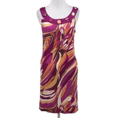 Yoana Baraschi Dress Womens XS Purple Orange Abstract Feather Print Shift Silk - Image 1 of 4
